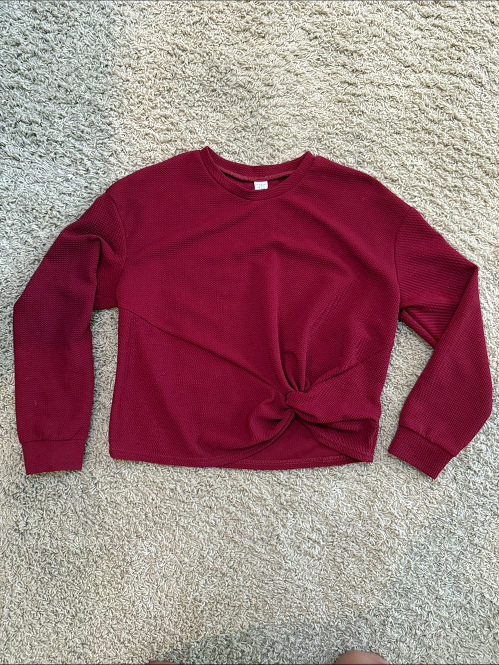 SHEIN Burgundy Knot-Front Long Sleeve Sweatshirt